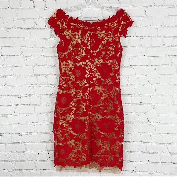 Betsy & Adam Red Lace Formal Dress, SIZE 2 - Picture 3 of 8